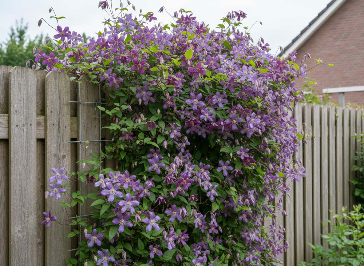 Clematis viticella in bloei