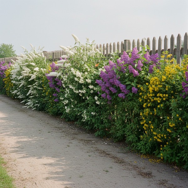 Naturnära trädgård, blandhäck och fåglar på besök