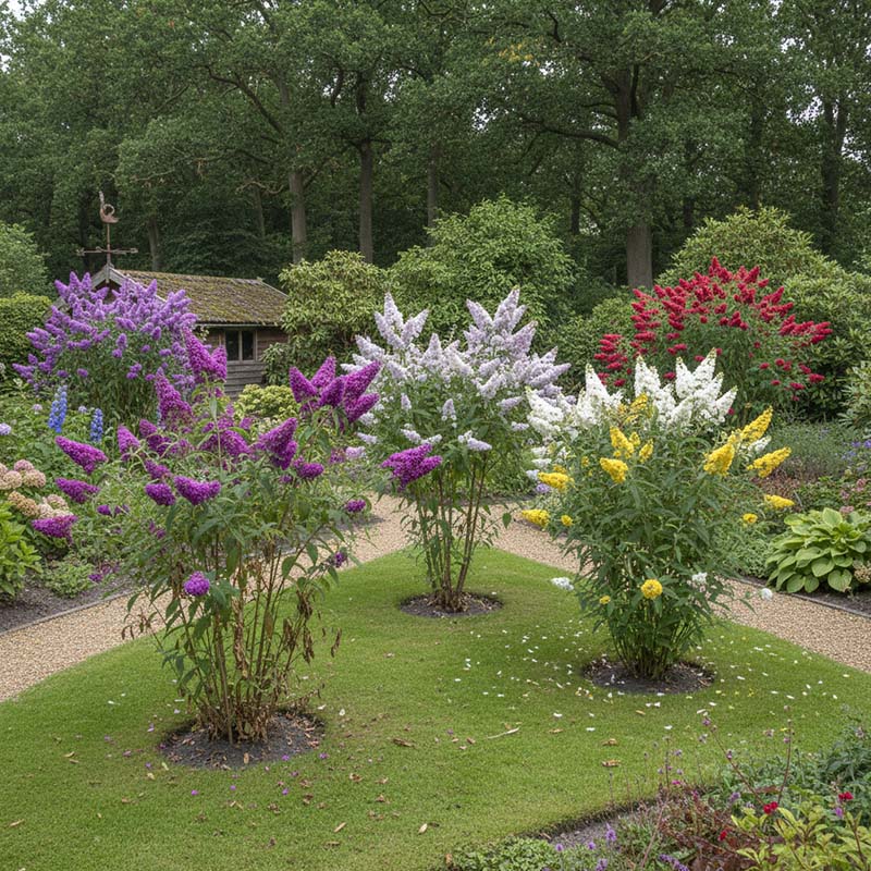 Vlinderstruik in grote tuin