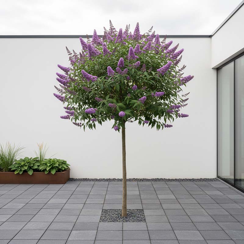 Vlinderstruik in strakke tuin